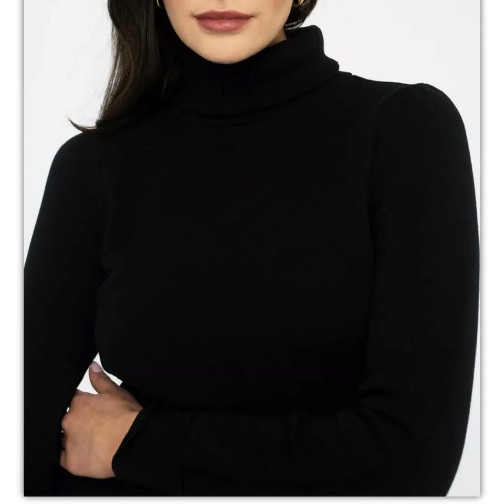NWT SOL ANGELES Black Turtle neck- puffed sleeve detail.